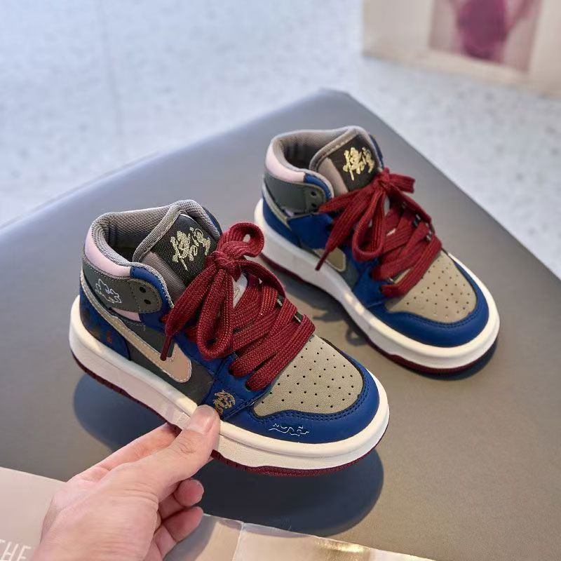 Boys' mythical monkey king high-top sneakers,  autumn/winter new collection, kids' athletic shoes, double-layer cotton fleece lined, aj style for girls