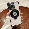 Four-corner anti-fall electroplating suitable for apple 16pro ring holder mobile phone case iphonexr/12 transparent protective cover