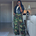 European and american style camouflage jeans -  cross-border women's fashion hot girl side frayed wide leg pants