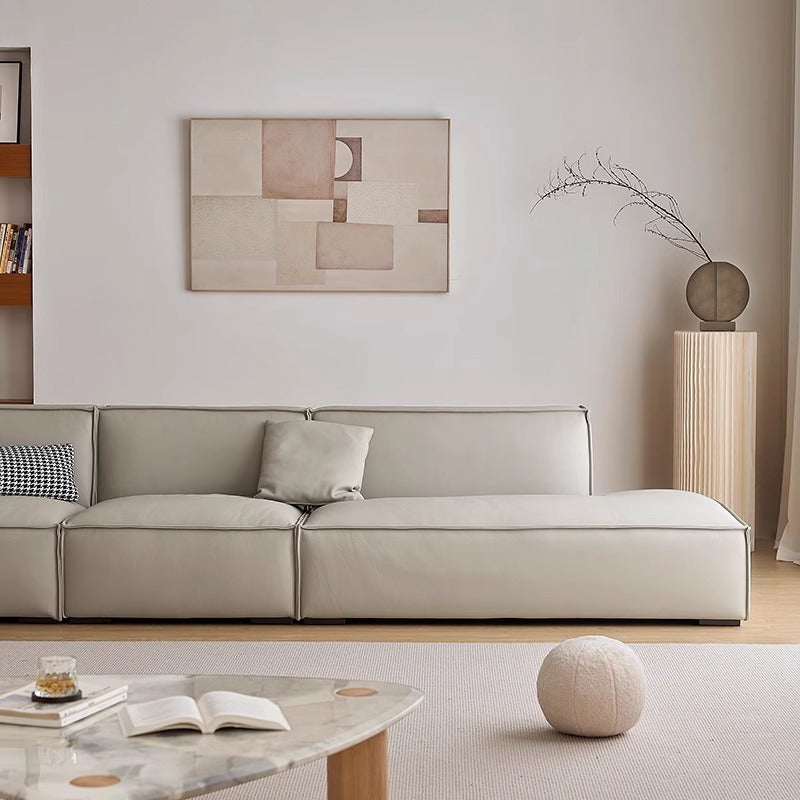 Italian normcore genuine leather sofa modern casual small apartment tofu block sofa living room for home square leather sofa