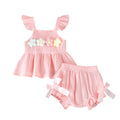 Amazon new arrival: summer solid color flutter sleeve floral puff top with bow detail and hip-hugging shorts - infant & toddler clothing