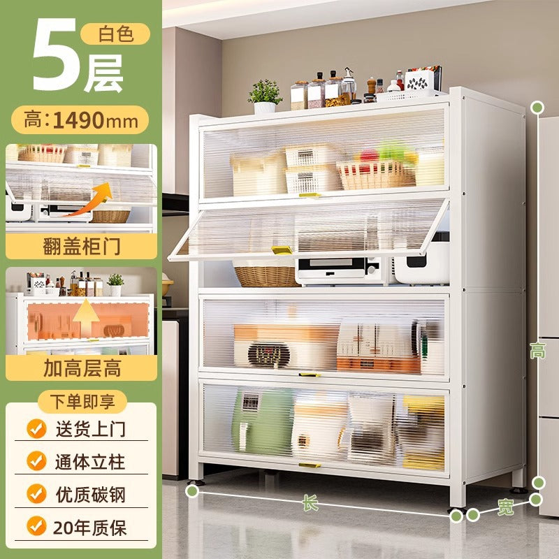 Household multi-functional cabinet with doors, bookshelf, dustproof storage cabinet, freestanding multi-layer storage unit, kitchen organizer shelf