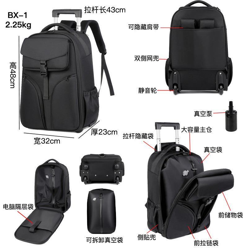 New tie rod bag large capacity universal wheel business tie rod backpack vacuum multifunctional travel backpack men