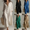 fashion spring and summer new arrivaldresspure color lapel casuallong sleevesshirt skirt lazy style cotton and linen