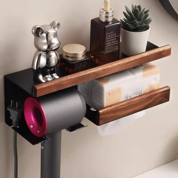 Walnut hair dryer rack, bathroom wall hanging, no punching bracket, hair dryer hanger, hair dryer storage rack