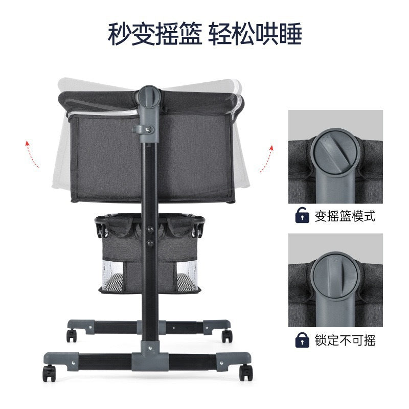 Newborn multifunctional crib convertible to big bed, baby bed, bassinet, foldable, mobile, adjustable height, portable