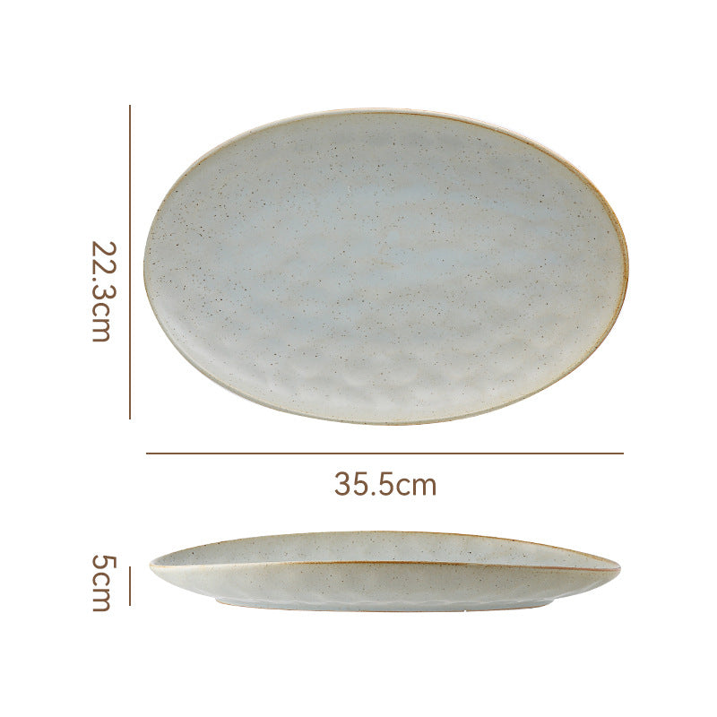 Retro stoneware oval ceramic long plate restaurant for home large capacity stylish fish plate sushi pastry dessert plate