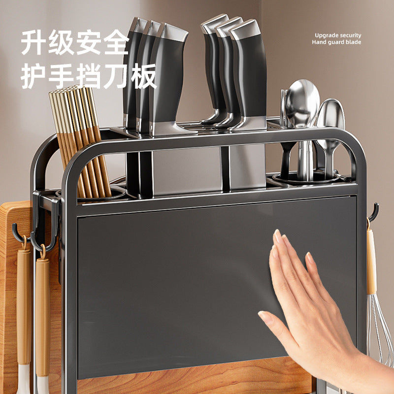 Stainless steel knife holder household pot lid rack cutting board rack thickened and thickened stainless steel wall hanging integrated storage shelf
