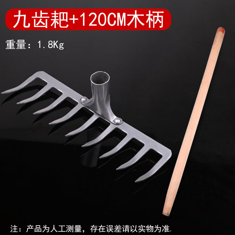 Agricultural rake, nine-tooth nail rake, flat ground turning soil and loosening soil, grass rake manufacturer, iron rake, multi-tooth rake, farm tool, grass rake, weeding