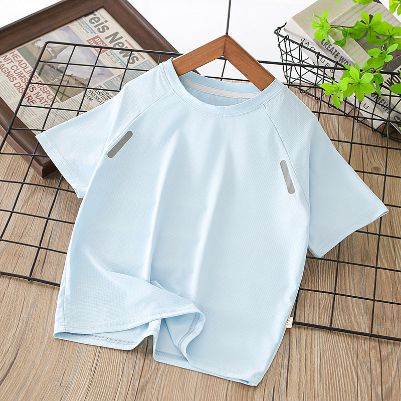 Kids ice silk quick-drying short-sleeved tsummernew arrivalchildren'spure color t cool breathable half-sleeved t-shirt tops