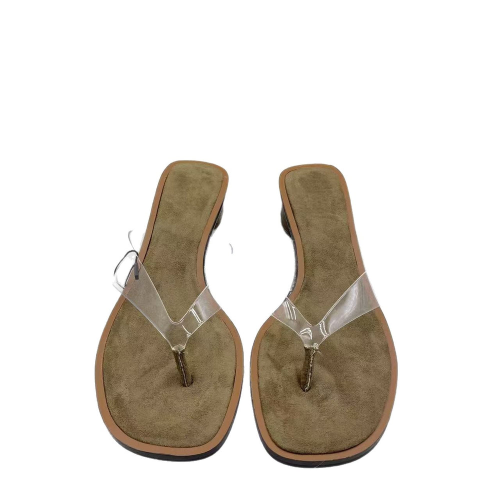 Za's 2025 summer new arrivals: women's wooden heel flip-flops, stiletto heel transparent pvc round toe casual sandals - beauty