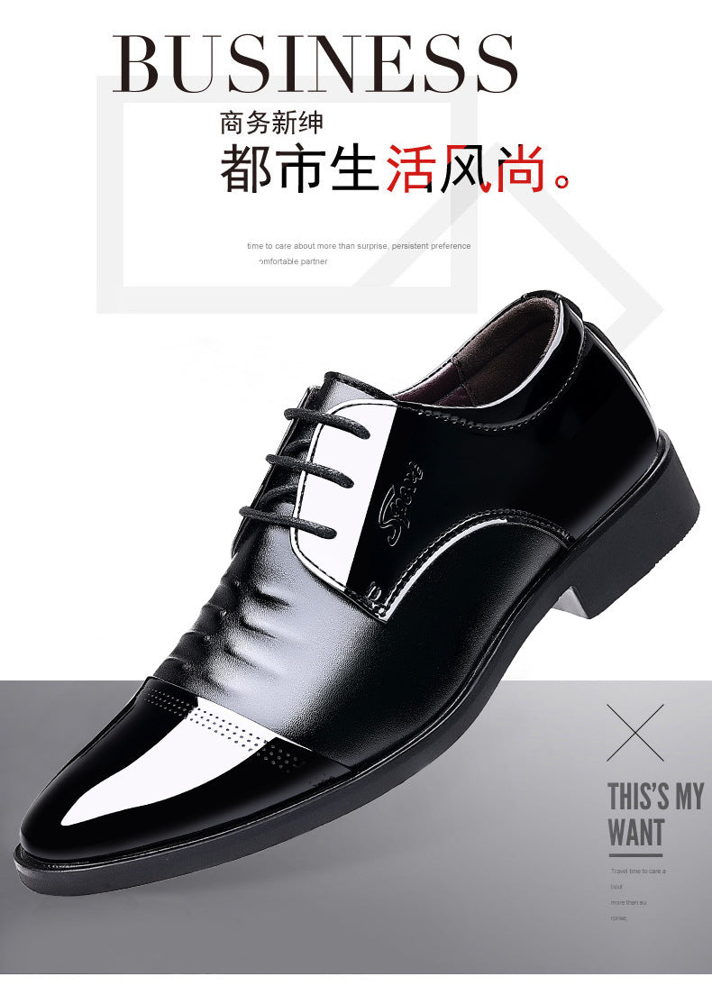 Glossy patent leather men's dress shoes - korean style business pointed toe formal casual british style men's shoes - wedding plus size men's shoes