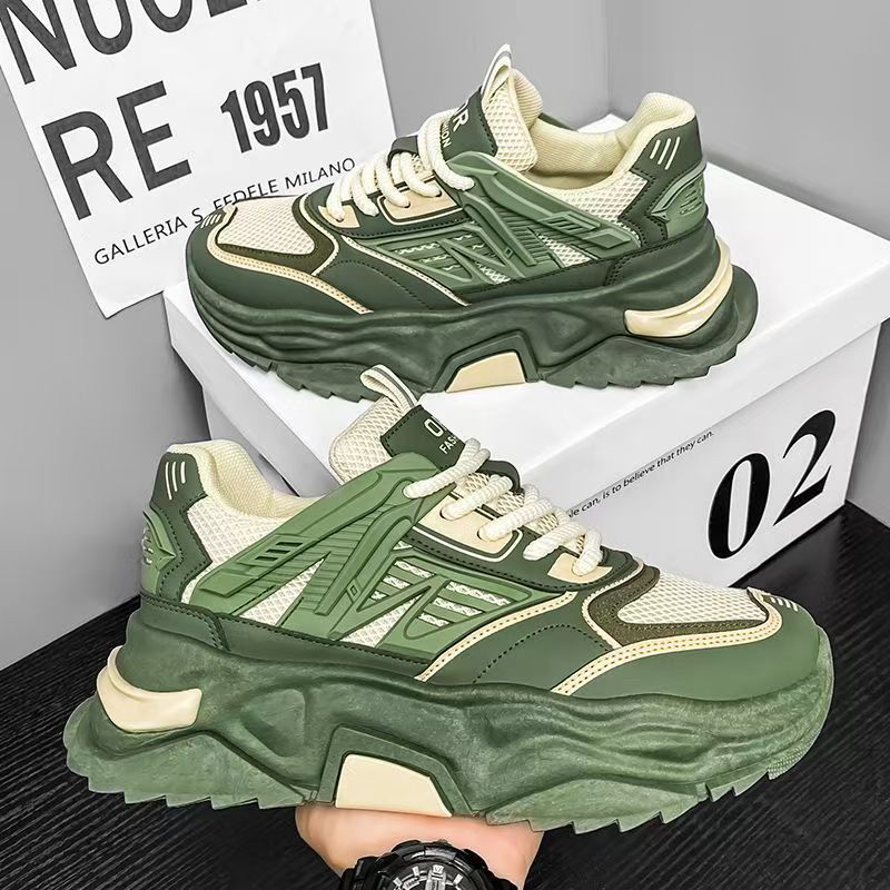 Men's 2025 new winter mesh breathable soft sole athletic casual shoes - youth height increasing chunky sole dad sneakers