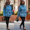 European and american style women's denim jacket -  cross-border fashion - new autumn/winter collection - stylish oversized pockets - long sleeve stand collar outerwear
