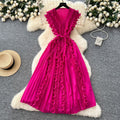 Miya pleated dress women's  summer european and american fashion 3d lace tie waist sleeveless pleated maxi dress