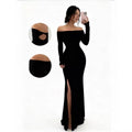 new autumn cross-border long-sleeve slit one-shoulder fashionable slim-fit elegant socialite sexy bodycon dress