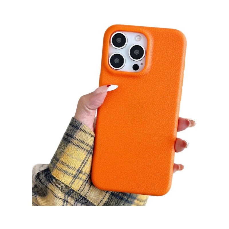 Leather pattern suitable for apple 16promax simple pure color mobile phone case iphone12/15 anti-fall tpu protective cover