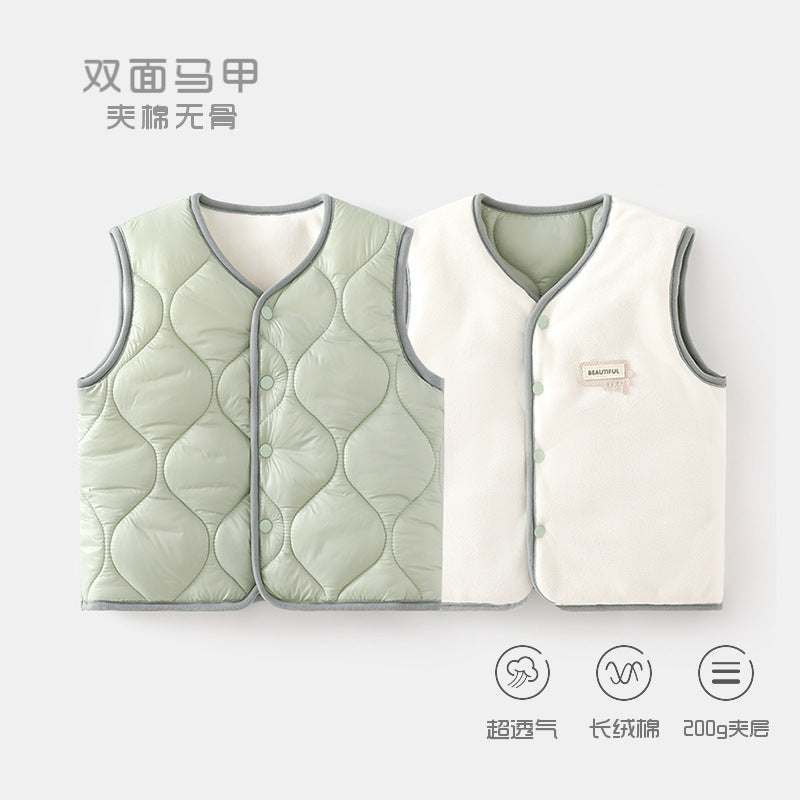 Babylon baby vest belly vest baby reversible autumn and winter style quilted kids vest vest imitation down