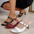 plus size high-heeled sandals for women 2026 summernew arrivalfashion belt buckle grids pattern square toe stiletto sandals for women