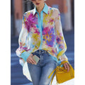 Amazon vacation style floral print polo shirt women's summer new slimming elegant long sleeve top