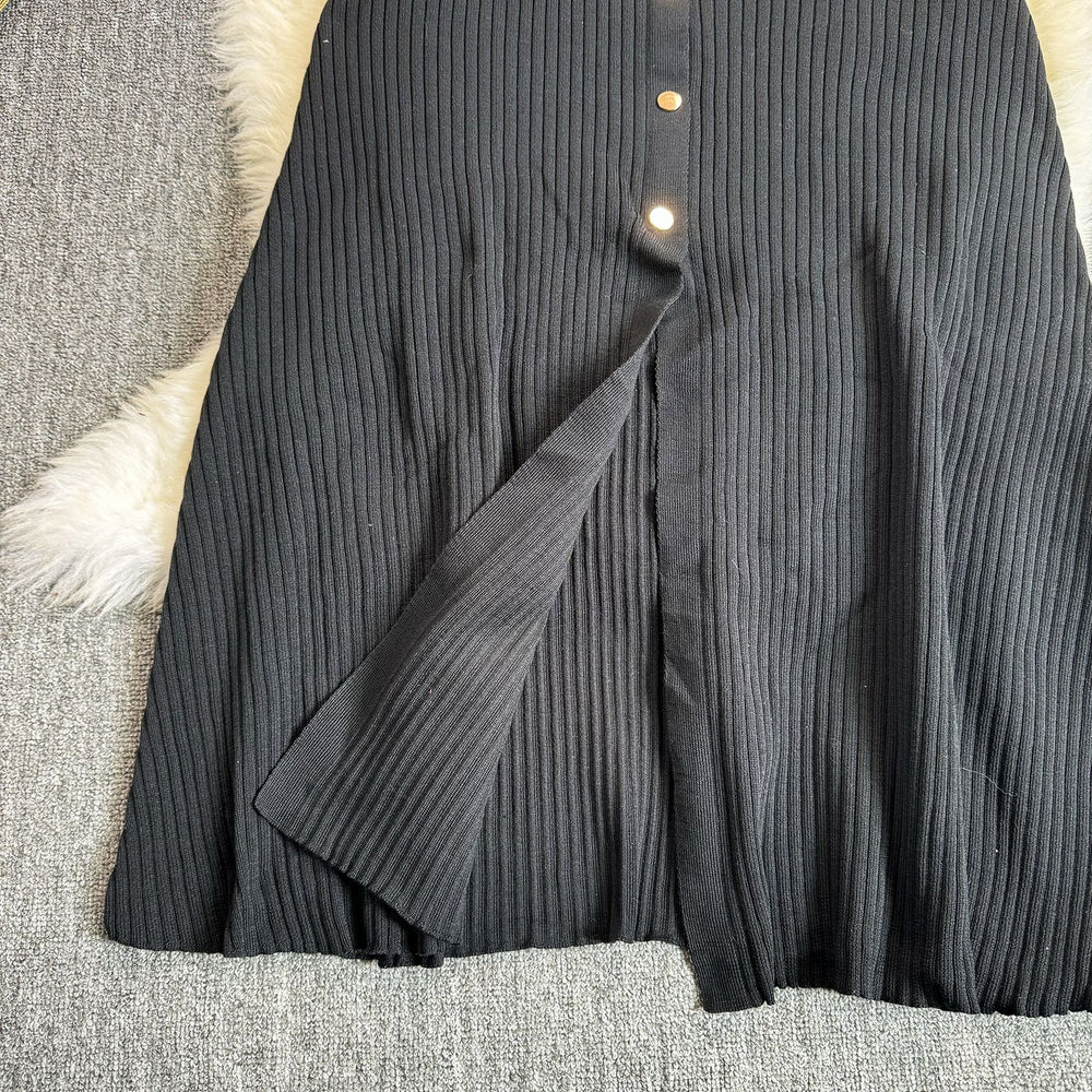 Frenchretrocontrast color lapel single breasted waist slimming lookelegant medium long sleeveless knittingdress women's autum
