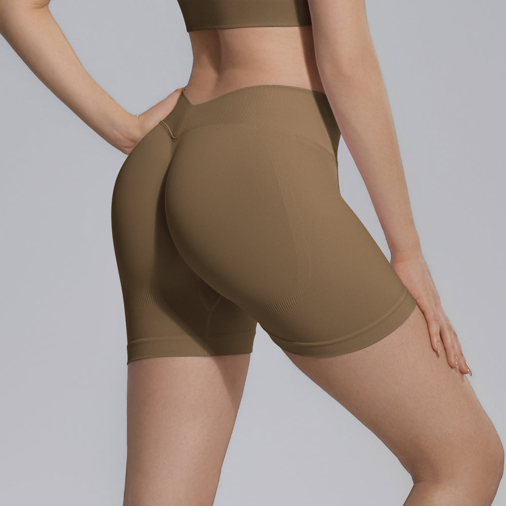 New seamless v-waist yoga shorts - quick-dry, tight-fit, peach lift workout shorts for outdoor running and fitness