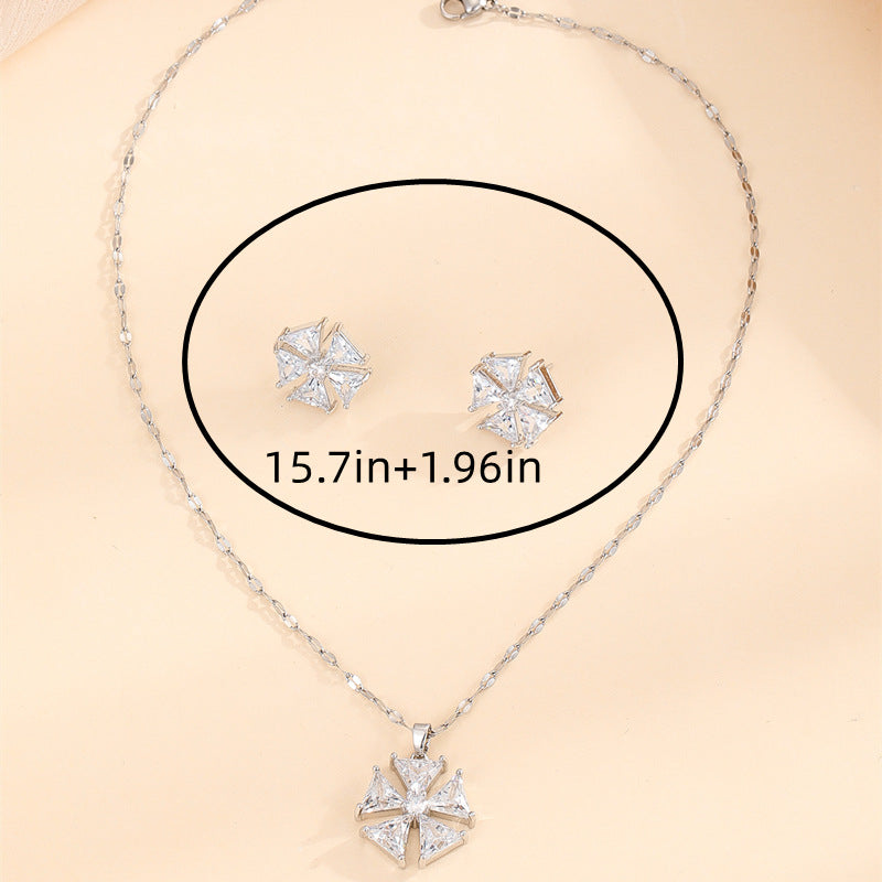 [titanium steel] necklace women's gemstone geometric pendant earrings set high-end light luxury niche clavicle chain jewelry wholesale