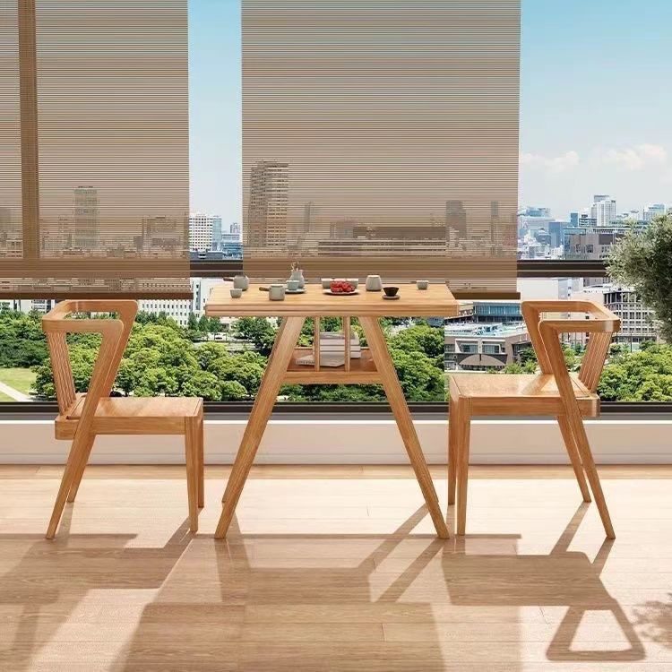 Solid wood tea table set - compact home furniture, table and two chairs combination, balcony storage leisure table and chair three-piece set