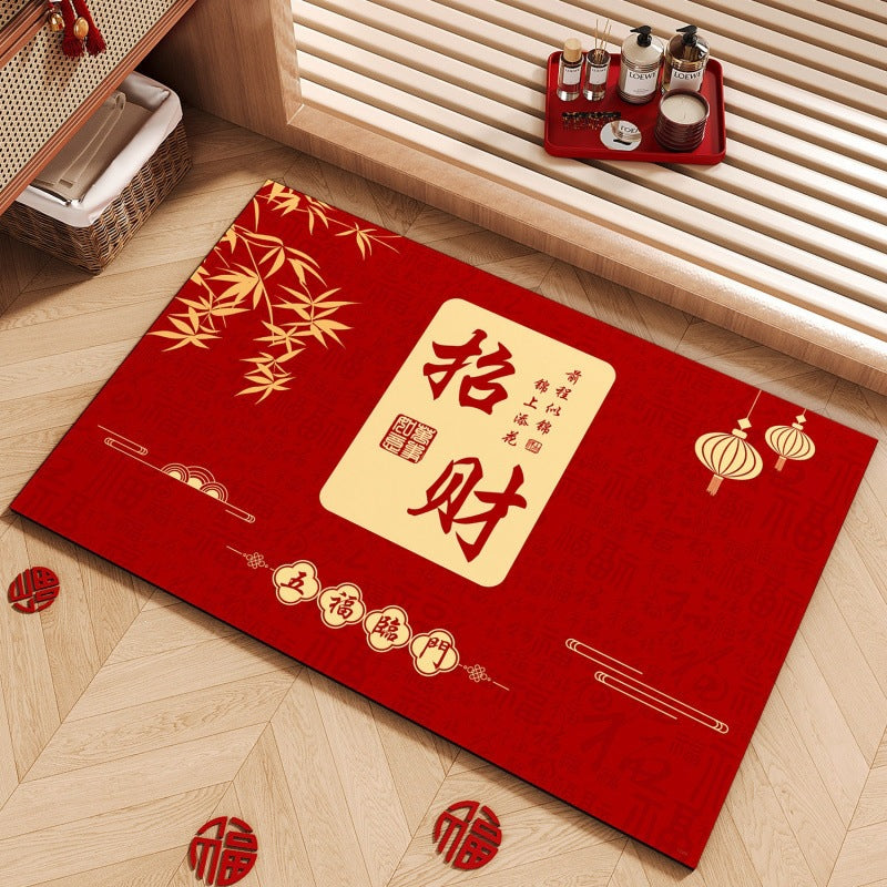 New chinoiserie bathroom absorbent floor mat diatom mud festive red door mat for home bathroom non-slip foot mat