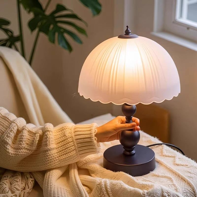 Wabi-sabi style glass table lamp, european and american retro bedroom study bedside lamp, decorative solid wood light luxury night light, ambient light