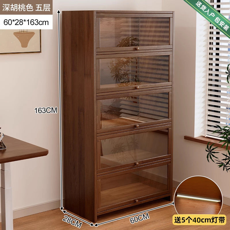 Retro American floor-to-ceiling bookcase Solid wood small cabinet Locker Living room storage Display cabinet Integrated dust rack