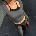 new cross-border halter neck long sleeve women's top - square neck flare sleeve cropped slim fit american style t-shirt for women