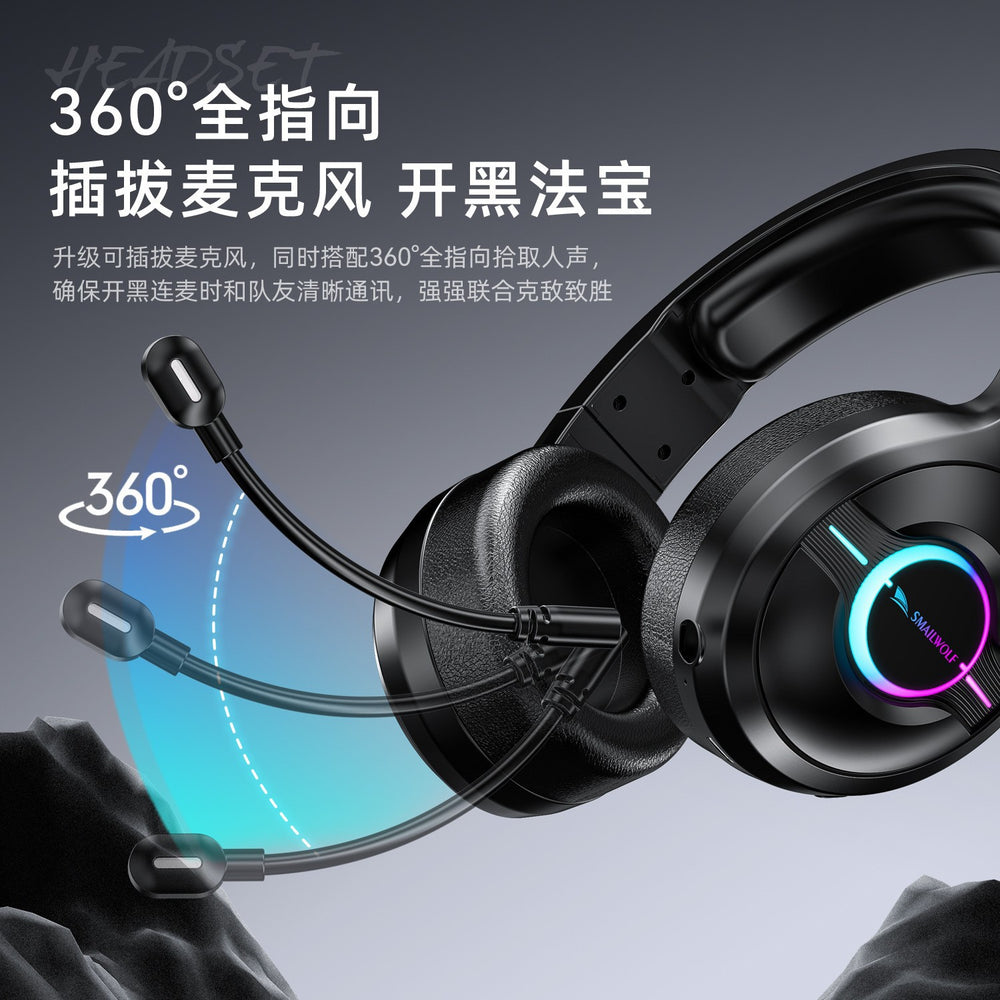 Smilewolf l50 bluetooth wireless tri-mode gaming headset - comfortable over-ear headphones with rgb lighting and microphone