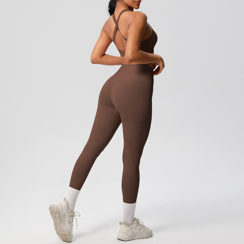 fashionpure color double-sided brushed back cross sports intimates yoga suit running fitness two-piece set