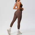 fashionpure color double-sided brushed back cross sports intimates yoga suit running fitness two-piece set