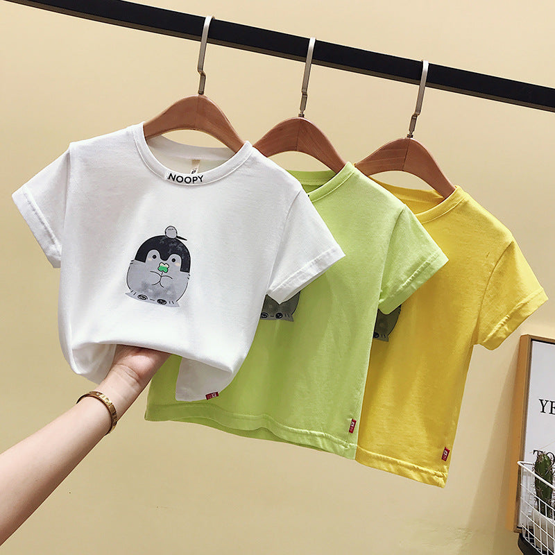 new kids' summer casual t-shirt: stylish, breathable, cartoon design for toddlers and young children - fresh, comfortable, and perfect as a base layer