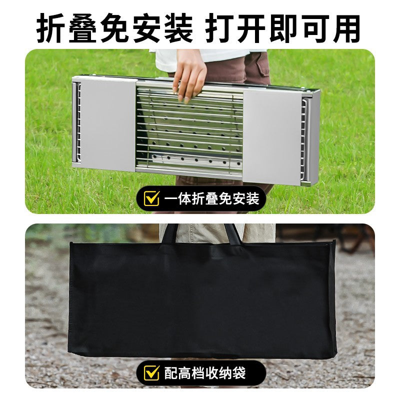 Stainless steel bbq grill - portable folding mini grill for home use, outdoor charcoal grill with mesh rack