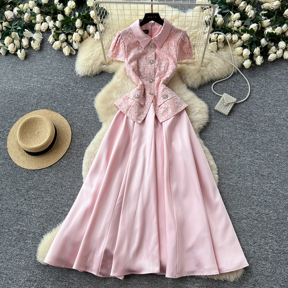 Elegant pink lace sleeveless dress - korean style, slimming a-line, perfect for work, summer, and a touch of class