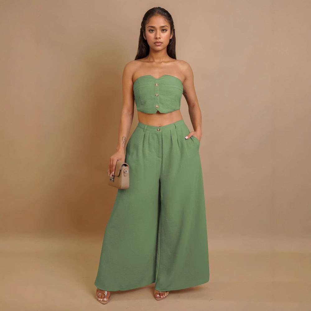 Amazon's new european and american style fashionable sexy stretch bandeau top and wide-leg pants set