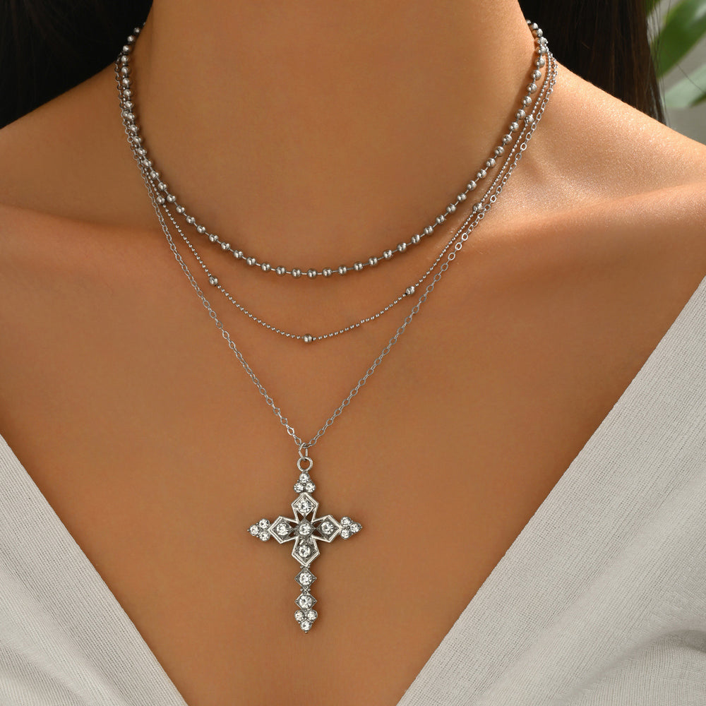 Cross necklace wholesale cross-border diamond jewelry niche high-end accessible luxury pendant stacked necklace women's clavicle chain