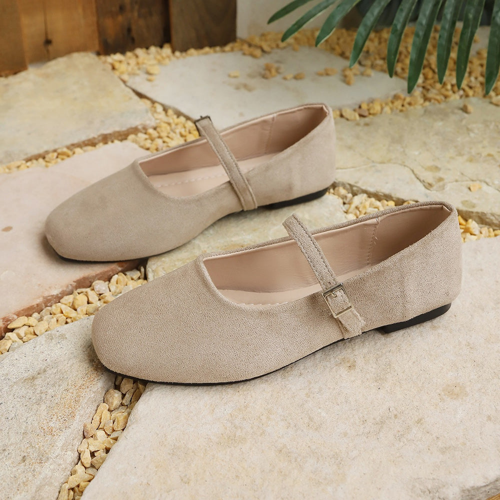 plus size suede flats women's  new square toe one-strap wedge mary jane shoes ballet shoes wholesale