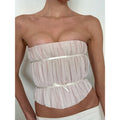 Amazon women's clothing  summer new arrival: off-the-shoulder bandeau ruched tie-waist sleeveless cropped tank top