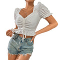 spring/summer new arrivals: cross-border women's sweet & minimalist v-neck cropped t-shirt with tie-waist and embroidered knit top