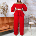 C8535p with belt cross-border women's clothing  one-piece collar long-sleeved top loose wide-leg pants european and american suit