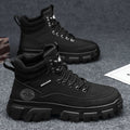 High-top men's shoes winter leather waterproofthick sole hidden heel british style rhubarb bootsmenhiking short boots