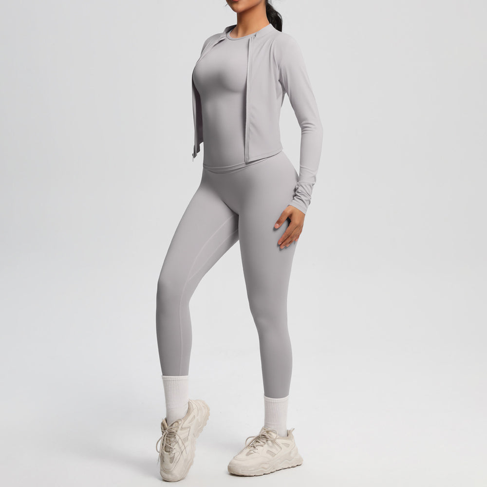 Ready-to-ship cross-border brushed microfiber seamless breathable compression short-sleeve three-piece activewear set for women - perfect for running, fitness, and yoga
