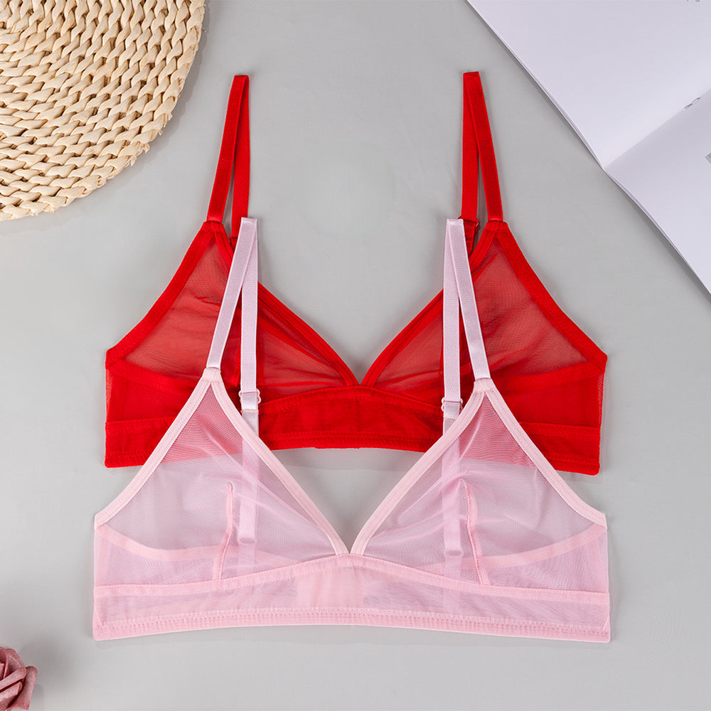 french sexy transparent three-point women's bra small breast mesh intimates hot girl ultra-thin style