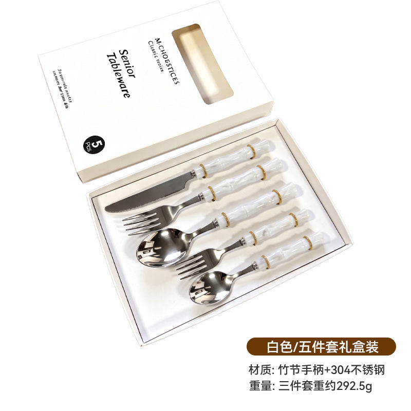 Bamboo handle stainless steel fork spoon tableware suit creative acrylic bamboo handle western food knife fork spoon dessert spoon