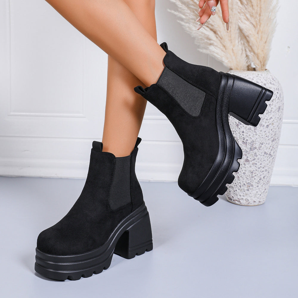 European style  autumn new retro soft leather martin boots women's chunky heel platform ankle boots fashion boots