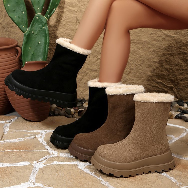 Women's winter new arrival: thick-soled lambswool snow boots - fleece-lined, extra thick, warm, height-increasing ankle boots, plus size plush cotton boots